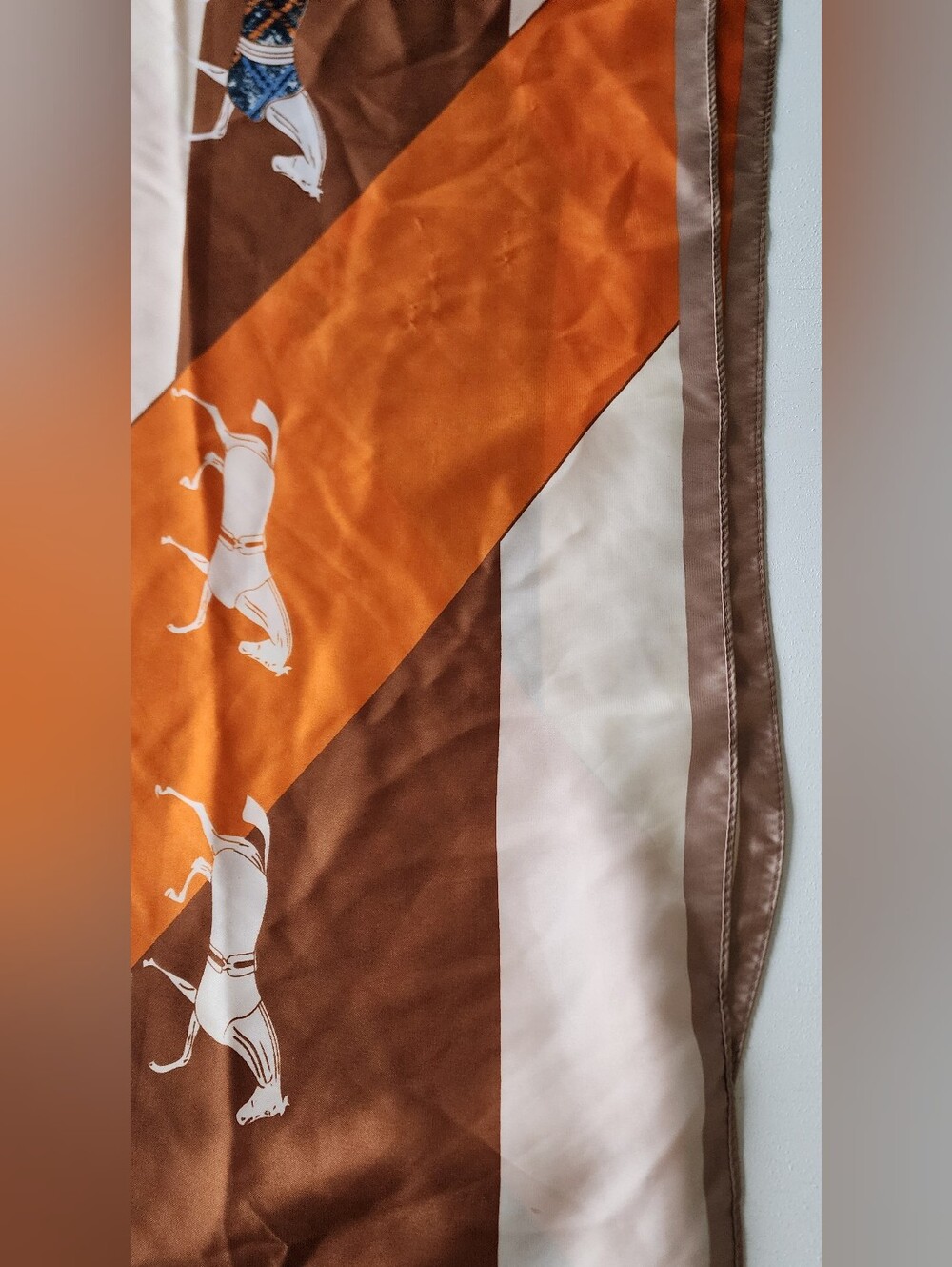 Silky Orange and Cream Fashion Wrap with Brown Trim - Picture 7 of 8